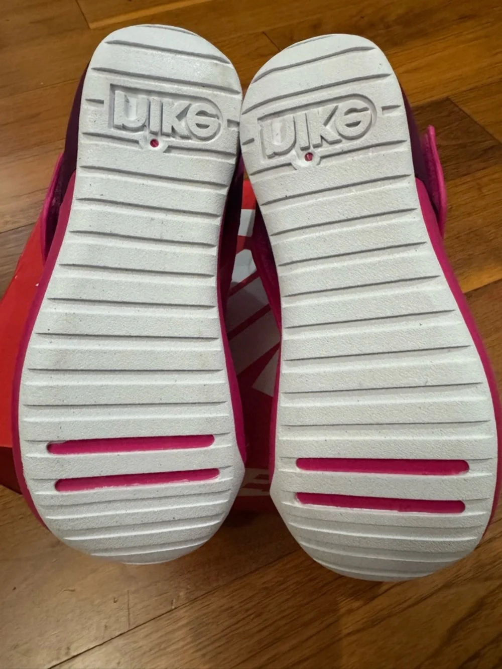 Nike Girl’s Hot Pink Slip-On Sandals with Cutout Velcro Straps